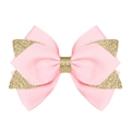 Nœud pour cheveux en ruban gros-grain rose avec tissu à paillettes dorées - Rose Clair (Paillettes Dorées/#19)