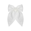 Elegant white lace bow hair clip with floral embroidery and long ribbon tails - White Flower Pendant Style