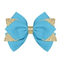 Nœud à cheveux bleu clair en ruban gros-grain avec bordures et centre dorés pailletés - Bleu Ciel (Paillettes Dorées/#20)