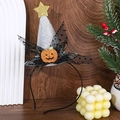 Cerchietto per Halloween con cappello da strega glitter argento e fiocco in rete - Bianco