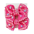 Set of two rose red ribbon hair clips with sparkling AB crystals and star rhinestones - Rose Red