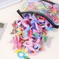 Colorful plaid bow hair ties set for girls in a translucent zipper storage pouch - Style 3