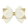 Barrette nœud papillon crème fait main avec centre en paillettes dorées et pointes en queue d'aronde - Blanc Crème (Paillettes Dorées/#21)