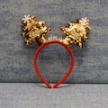Handmade Christmas headband with golden sequin trees and Merry Christmas text - Golden Christmas Tree