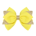 Barrette à cheveux gros nœud en cuir jaune fait main avec centre doré pailleté - Jaune Vif (Paillettes Dorées/#22)