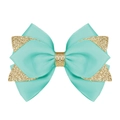 Nœud à cheveux en ruban gros-grain vert menthe avec détails dorés scintillants - Bleu Tiffany (Paillettes Dorées/#23)