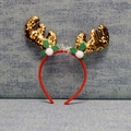 Christmas reindeer antler headband with gold sequins, red velvet wrap and white pom pom decoration - Gold Antler