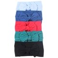 Five-pack of soft nylon baby headbands with large bows in assorted solid colors - Display Set 4 (4 PCS)