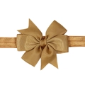 Bandeau à nœud en ruban côtelé marron doré fait main avec élastique pour bébés - Brun Doré