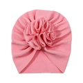 Turbante neonato rosa in maglia a nido d'ape con grande fiore a pieghe applicato - Rosa
