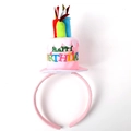 Pink plush birthday party headband with mini cake and colorful candles decoration - Pink Plush Cake Style (Style 2)