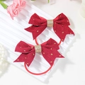 Zwei rote Cord-Haarschleifen mit goldenen Punkten für Mädchen-Haarstyling-Sets - Rot Gold Punktmuster Cordsamt Schleife Haargummis (FJ202)
