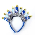 Blue plush party headband with colorful birthday cake candles and silver sequins decor - Blue Plush Candle Style (Style 3)