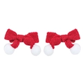 Paio di fermagli per capelli con fiocchi in maglia rossi e bianchi per ragazze Natale - Fermagli Fiocco in Maglia Rosso con Pompon (FJ202)