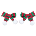 Elastici di Natale fatti a mano con fiocchi in maglia rossi e verdi e pompon bianchi - Fermagli Fiocco in Maglia a Righe Rosso E Verde con Pompon (FJ202)