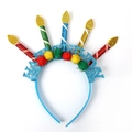 Blue glitter Happy Birthday headband with colorful party candles and pom poms - Blue Glitter Candle Letter Style (Style 5)