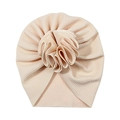 Turbante per neonati beige con grande fiore fatto a mano e tessuto a nido d'ape - Beige
