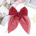 Elegante pinza para el pelo con lazo de malla rojo vino y diamantes de imitación - Rojo