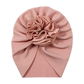 Turbante neonato rosa chiaro con grande fiore fatto a mano in tessuto elasticizzato - Rosa