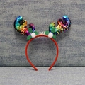 Christmas reindeer headband with red sequins, holly leaves and white pom-pom decorations - Multicolor Reindeer Antlers