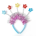Blue birthday party headband with pink tinsel and Happy Birthday glitter stars - Blue Star Happy Style (Style 7)