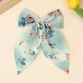 Hellblaue geblümte Chiffon-Haarschleife mit eleganten Bändern und Vintage-Blumenmuster - Blaues Blumenmuster (Stil 1)