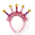 Pink Happy Birthday headband with colorful striped candles and gold glitter stars - Pink Star Letter Style (Style 8)