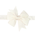 Bandeau bébé en gros-grain crème avec nœud papillon et élastique souple confortable - Beige Clair