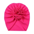 Soft pleated baby turban hat in deep pink color with decorative handcrafted flower petal ball - Rose Red