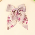 Florale Haarklammer aus Chiffon in Lavendel und Beige mit eleganten Bändern - Lila Blumenmuster-Stil (款式三)