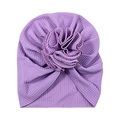 Soft purple pleated baby turban hat with 3D flower and textured knit fabric - Purple