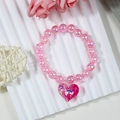 Roze kralenarmband voor meisjes met een glitterend hartvormig hangertje en regenboog - Roze Regenboogkleurige Kralen met Hart Hanger (Stijl 6)