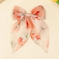 Haarklammer mit Blumen-Chiffon-Schleife und langen Bändern in zartem Pfirsichrot - Rosa Blumenmuster-Stil (款式四)