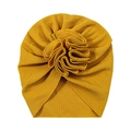 Ginger yellow baby turban hat with a large 3D flower and waffle knit texture - Yellow