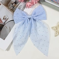 Barrette à nœud bleu clair en tulle avec strass argentés et ruban multicouche - Bleu