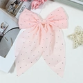 Barrette à cheveux rose avec nœud en tulle, strass brillants et rubans élégants - Rose chair
