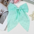 Pince à cheveux noeud vert menthe en maille avec strass brillants pour femmes - Vert
