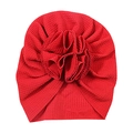 Red baby turban hat with pleated flower in bubble knit fabric for infants and toddlers - Red