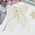 Barrette nœud en tissu crème élégante avec strass brillants et longs rubans fluides - Blanc Cassé