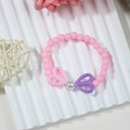 Roze kralenarmband voor meisjes met hartjesbedels en een witte imitatieparel - Roze Ronde Kralen met Holle Harten (Stijl 8)