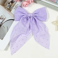 Nœud à cheveux lavande avec strass et longs rubans pour un style élégant et doux - Violet