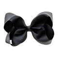 Classic 6-inch black grosgrain ribbon hair bow clip for children with ribbed texture - Black