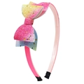Rainbow gradient sequin headband with glitter star accents and pink glossy band - Gradient Star Point Bow Style (#1)