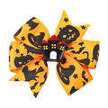 Handmade Halloween hair bow clip featuring orange ribbon with pumpkin and bat prints - Orange Castle Pumpkin (Style 5)