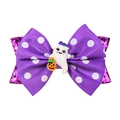 Barrette Halloween faite main avec nœud à pois violets, paillettes et figurine fantôme - Fantôme Citrouille à Pois Violet (Style 5)
