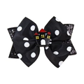 Nœud pour cheveux Halloween fait main avec paillettes noires et petit décor de château - Château à Pois Noir et Blanc (Style 6)