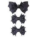 Set di fiocchi per capelli neri con paillettes per Halloween, motivi pipistrello e ragnatela - Stile Pipistrello Nero (#1)