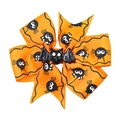 Halloween orange hair bow clip with black spider prints and central bat decoration - Orange Spider Bat (Style 6)