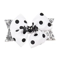 Barrette d'Halloween à pois blancs, paillettes argentées et détail de chauve-souris noire - Chauve-souris à Pois Blanc et Noir (Style 7)