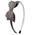 Rainbow sequin bow headband with colorful glitter fabric on white plastic base - Colorful Sequin Bow Style (#4)